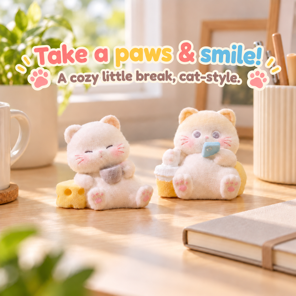 Cozy Cat Club – Flocked Cat Figurine Blind Box, 8 Designs + Secret (1/36)