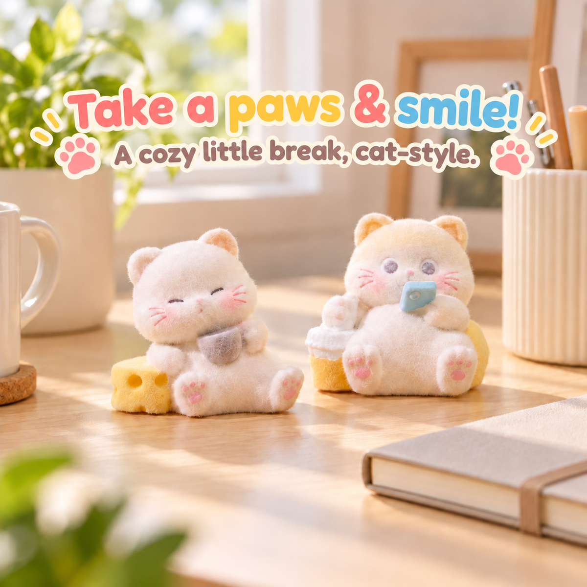 Cozy Cat Club – Flocked Cat Figurine Blind Box, 8 Designs + Secret (1/36)