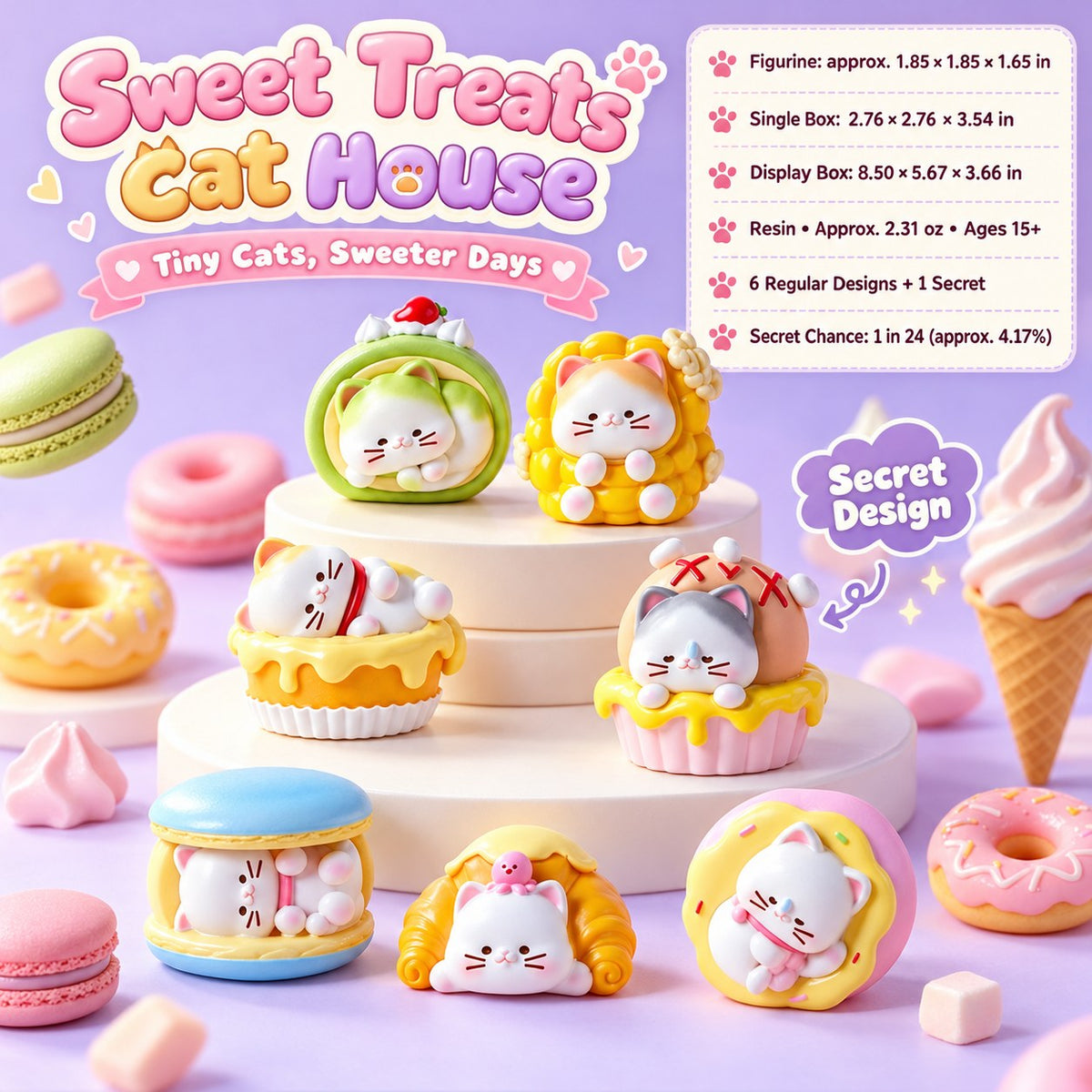 Sweet Treats Cat House – Dessert Cat Blind Box, 6 Designs + Secret (1 Box / Full Set)