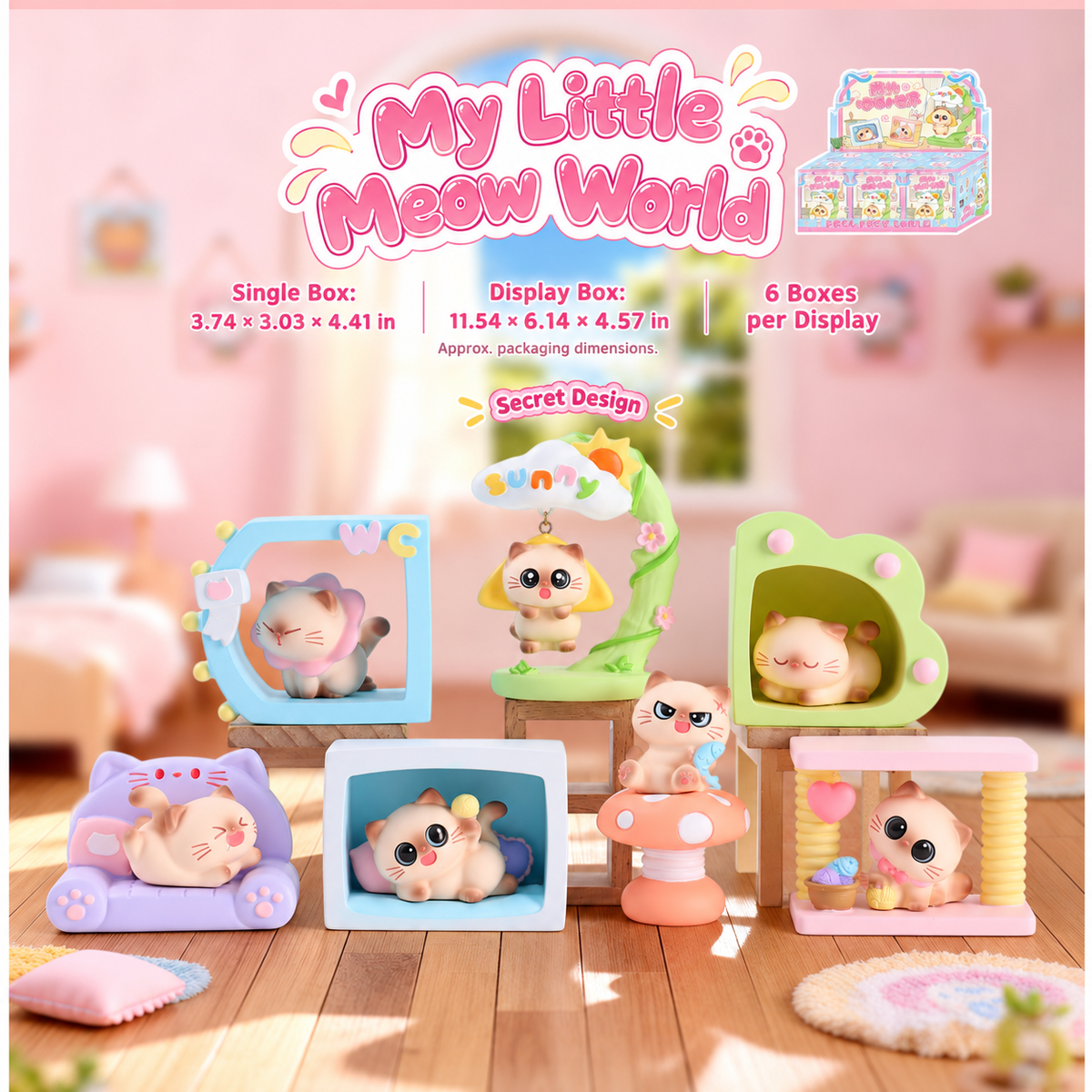 Meow Meow World Blind Box – Cat & Mini Scene Figures, 6 Designs + Secret (1/24)