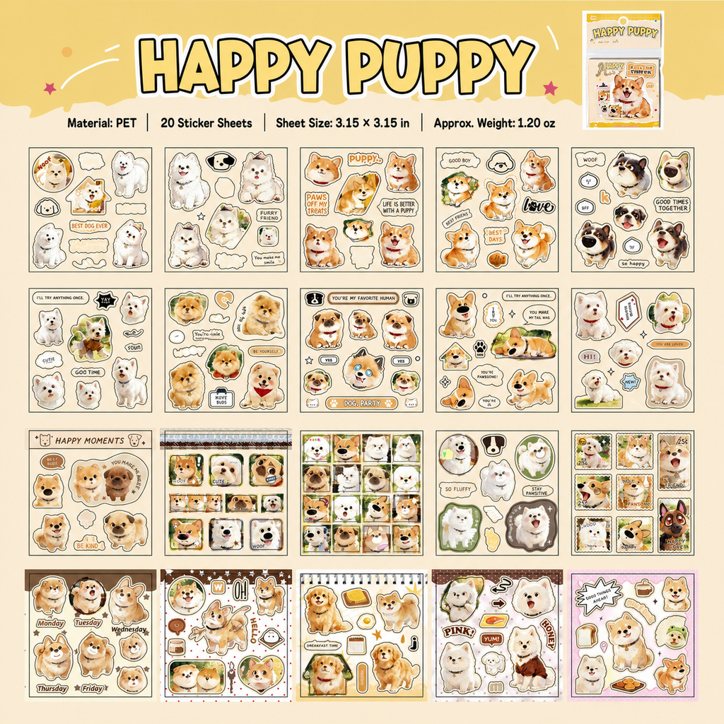 Furry Diary Painterly Cat and Dog Sticker Book | 20 sheets, 4 Styles, PET