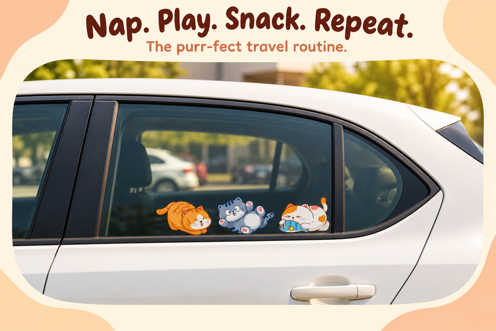 Cartoon Cat Trio Car Decal – Scratch Cover Sticker Set for Car Body & Bumper, Waterproof, 3 Styles & 3 Sizes
