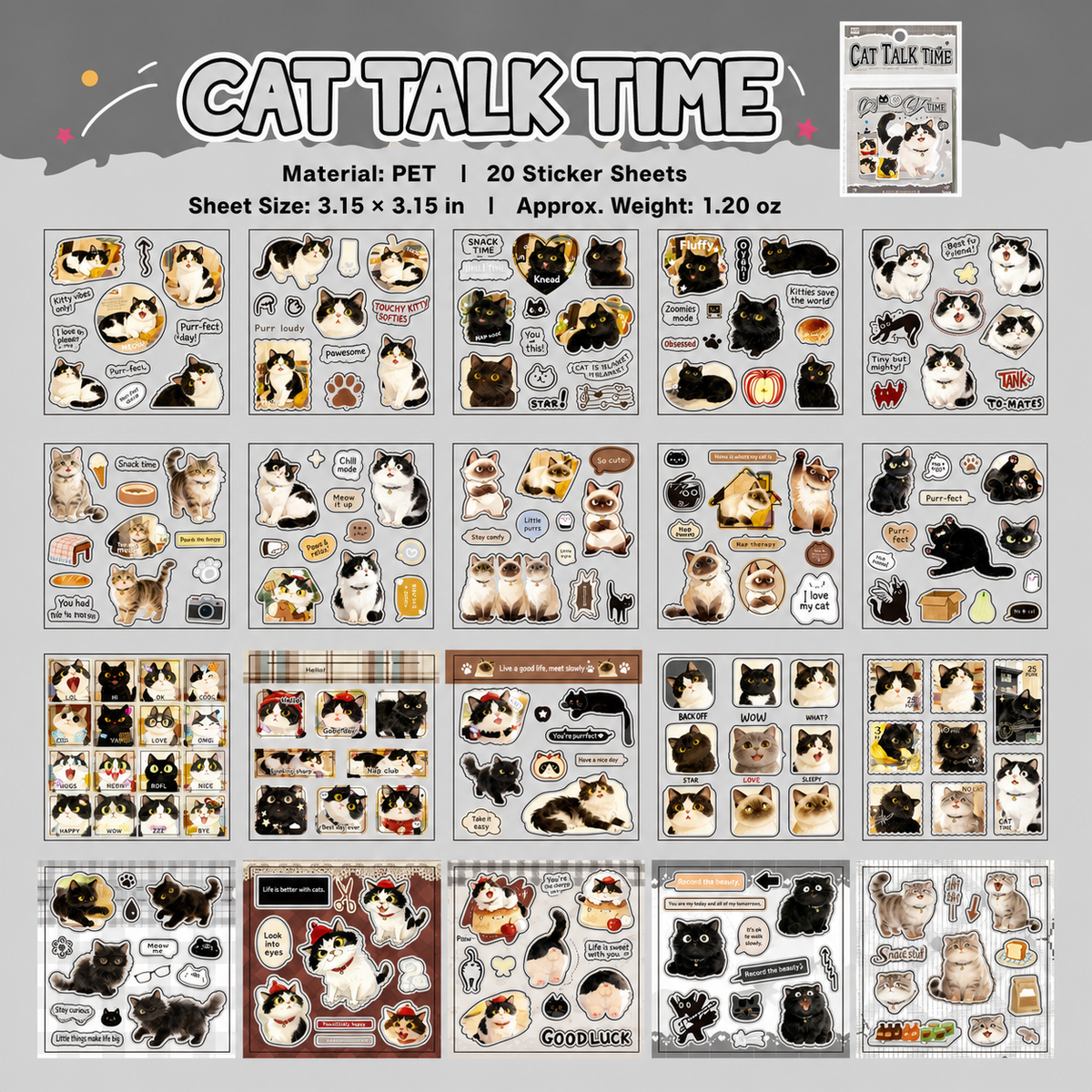 Furry Diary Painterly Cat and Dog Sticker Book | 20 sheets, 4 Styles, PET