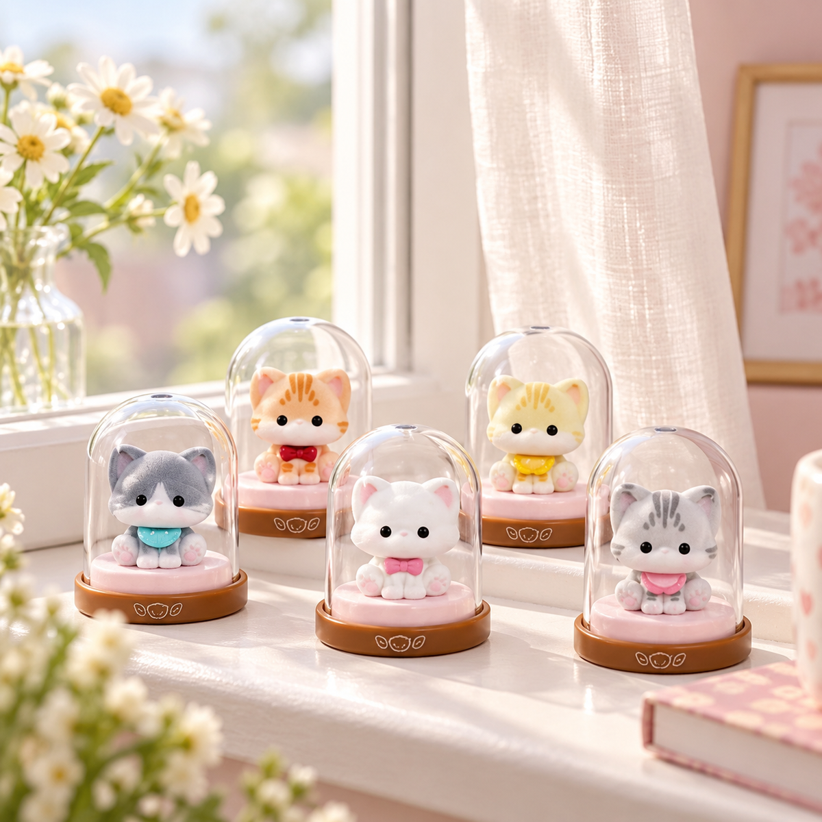 Meow Meow Dome Cats Blind Box – Flocked Kitten in Display Dome, 12 Breeds + 2 Secrets