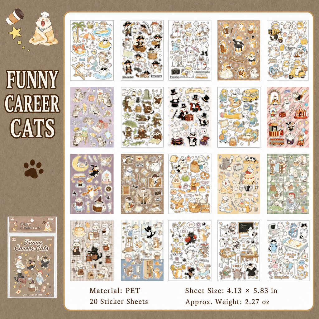 Furry Tails Cat Sticker Book | 2 Styles, 20 Sheets, PET
