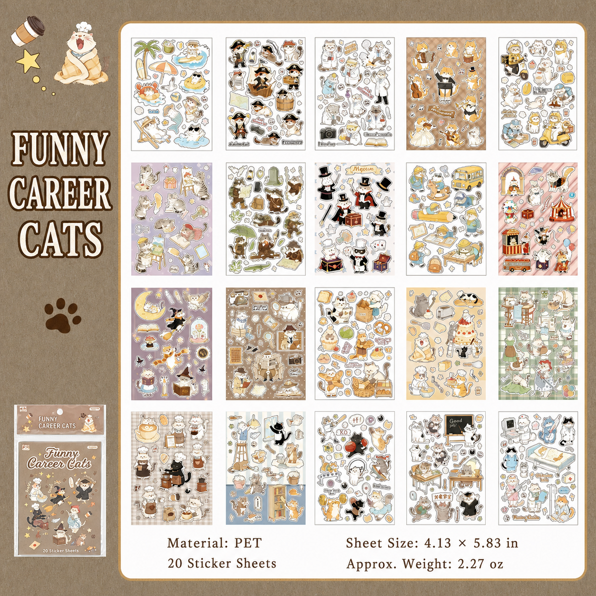 Furry Tails Cat Sticker Book | 2 Styles, 20 Sheets, PET