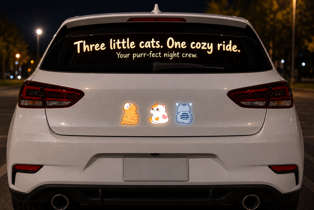Reflective Cat Car Decal Set – Night Safety Kitty Stickers for Cars, Bikes & Scooters, 3-Piece Sets