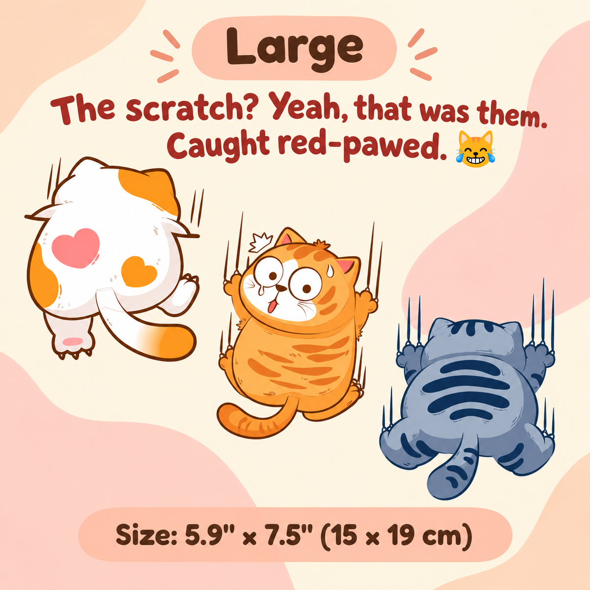 Cartoon Cat Trio Car Decal – Scratch Cover Sticker Set for Car Body & Bumper, Waterproof, 3 Styles & 3 Sizes