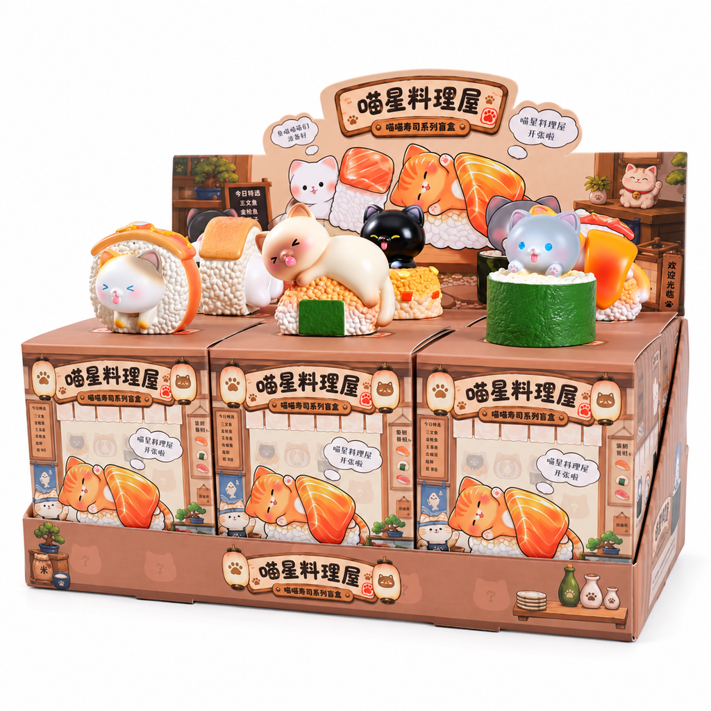 Meow Sushi Kitchen Blind Box – Cute Sushi Cat Figurines, 6 designs + 1 secret(1 Box / Full Set)