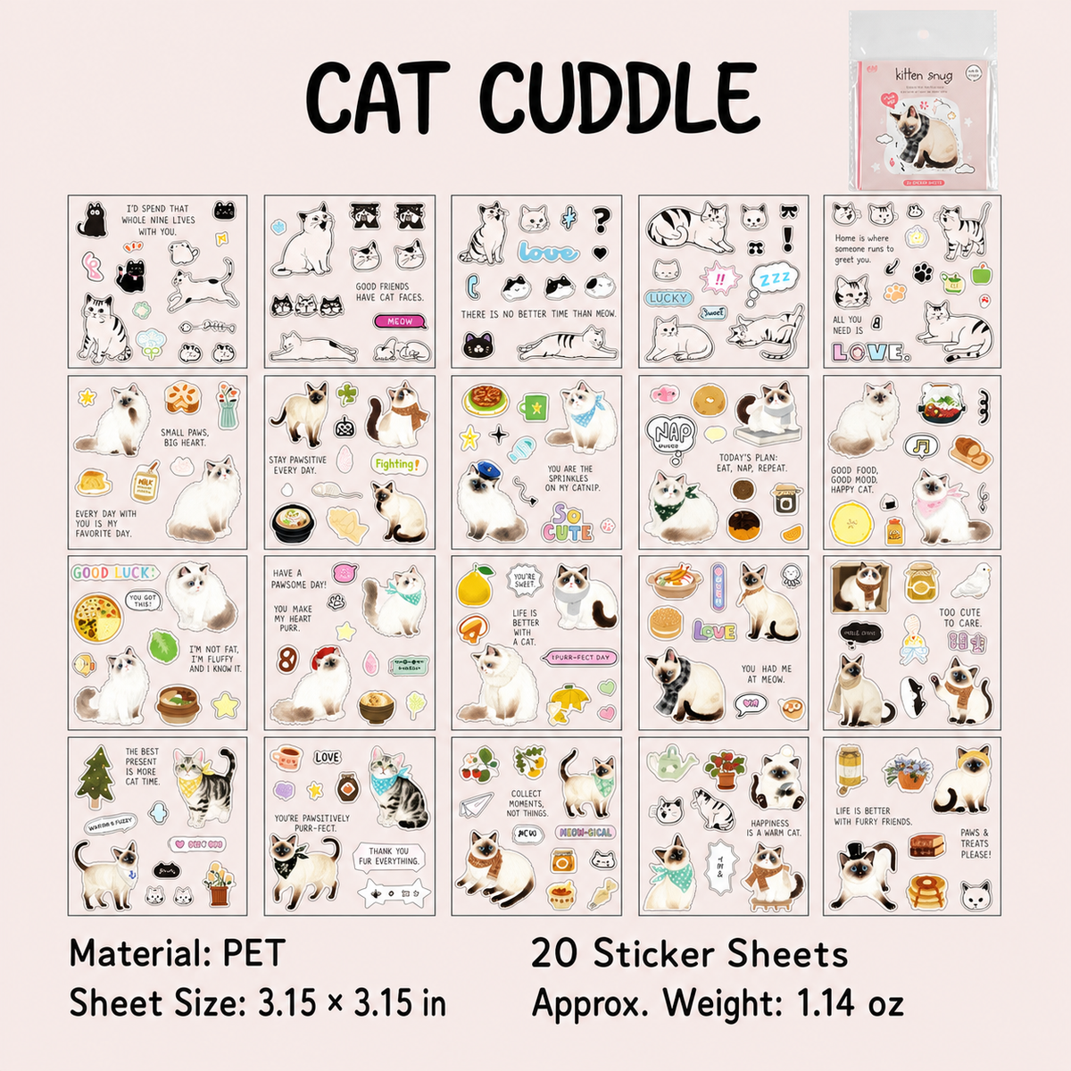 Corner Cats Sticker Sheet Set | 20 sheets per pack, 4 Styles, PET