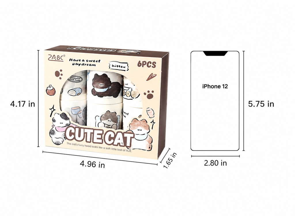 Good Meow Log Washi Tape Box Set | 6 Rolls, 2 Styles