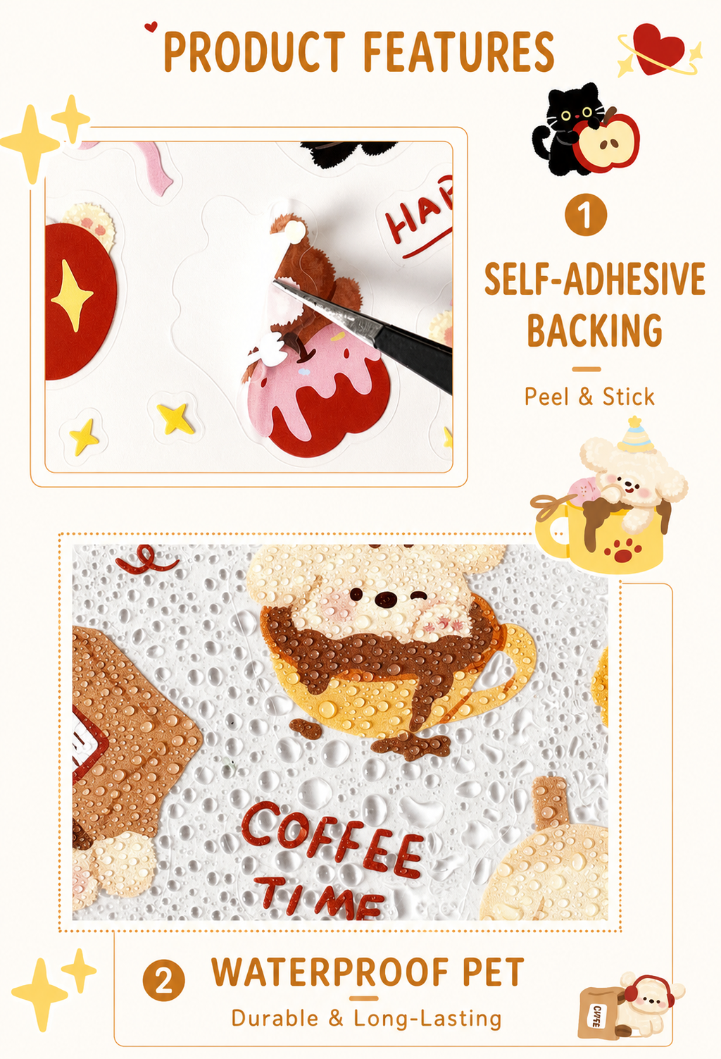 Cute Pet Tea Party Sticker Sheets | 4 sheets per pack, 3 Styles, PET