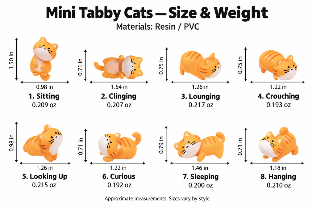 Tiny Tabby Pals – 8-Piece Mini Orange Cat Figurines Set