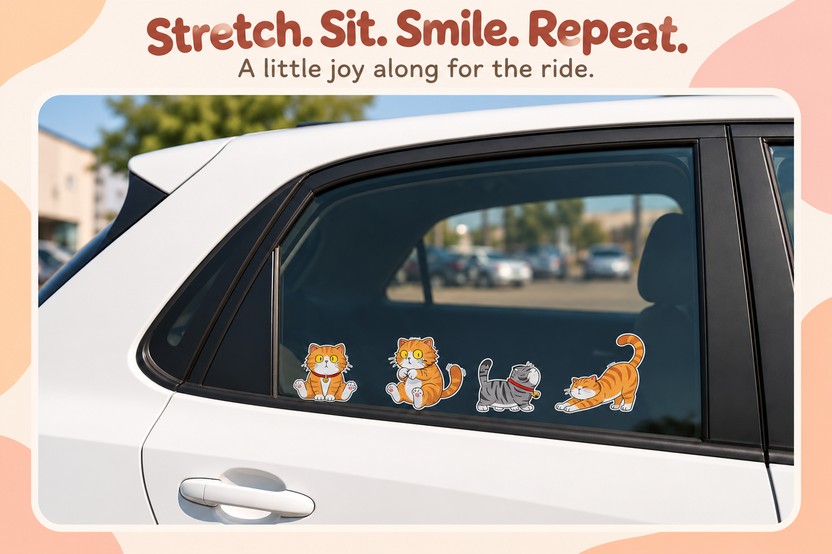 Cat Sticker Sheet – A4 Waterproof Kitty Decals for Cars, Laptops & Luggage, Mix & Match, 4 Styles