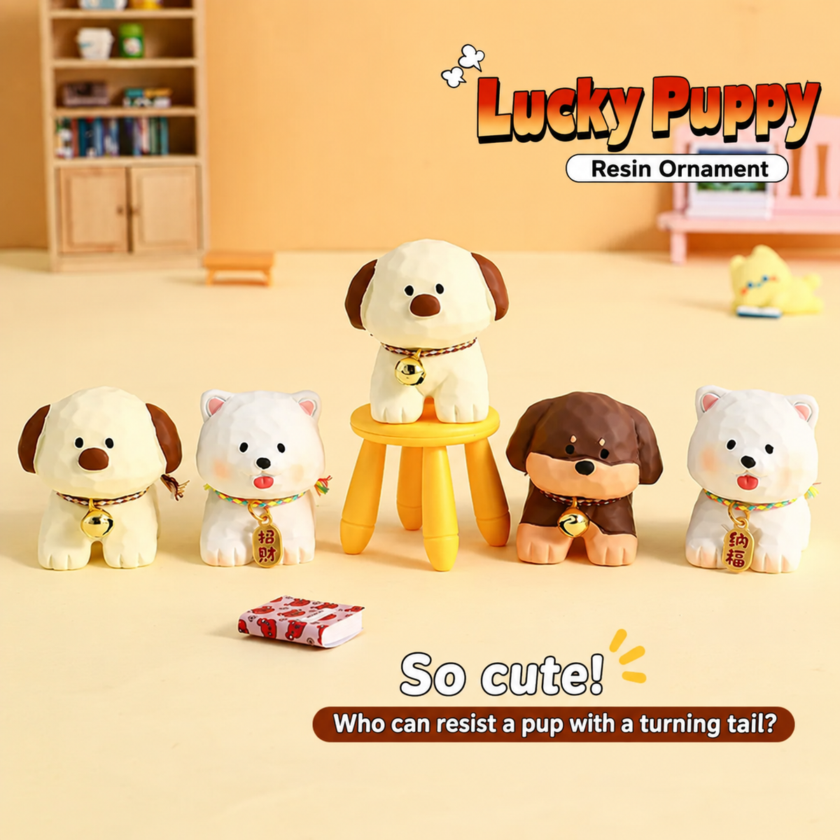 Lucky Puppy Resin Ornament – Cute Wagging Tail Dog Figurine