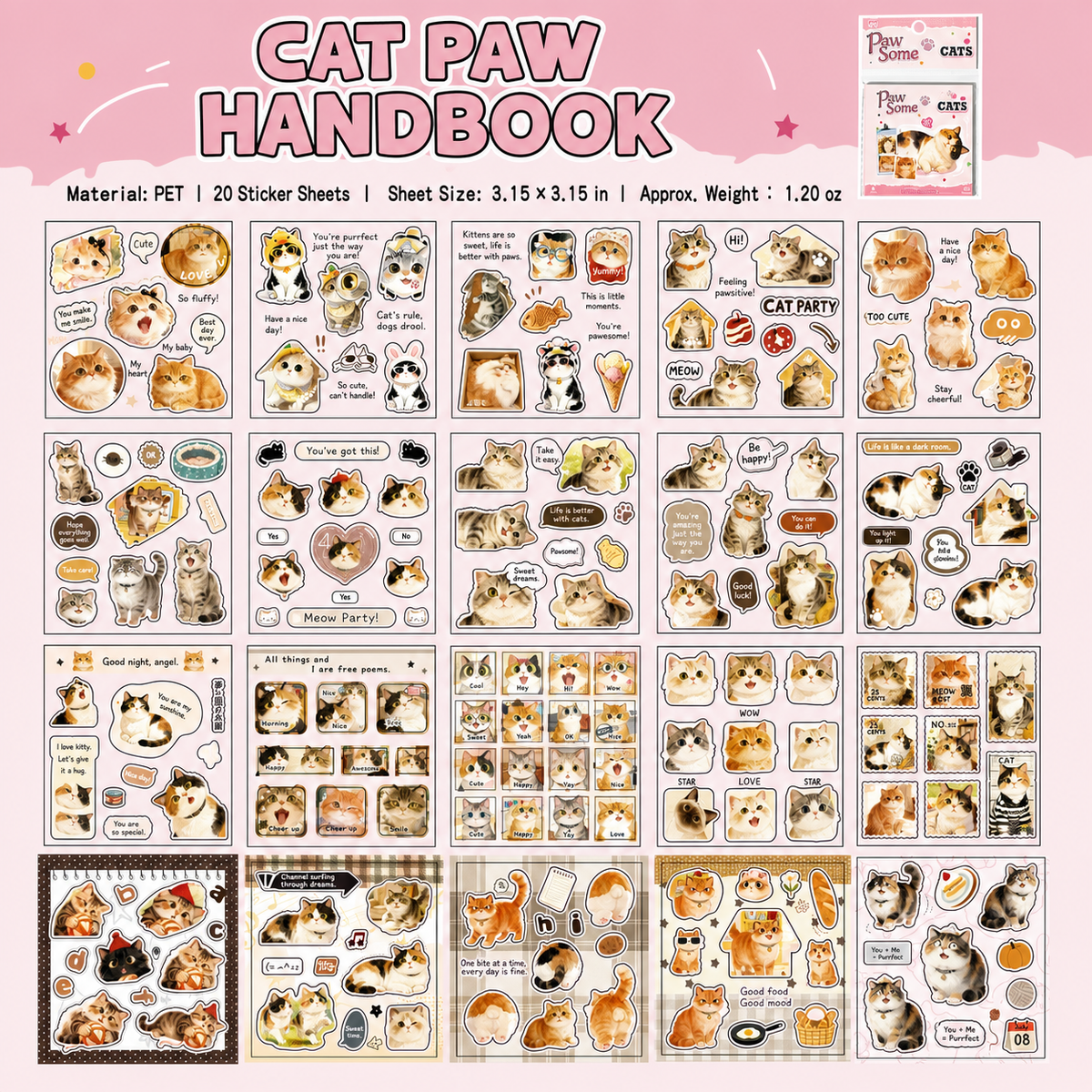 Furry Diary Painterly Cat and Dog Sticker Book | 20 sheets, 4 Styles, PET