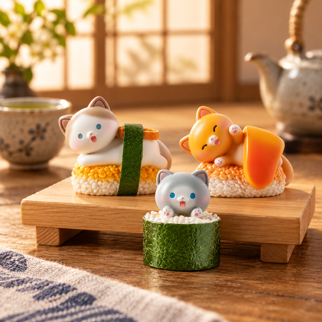 Meow Sushi Kitchen Blind Box – Cute Sushi Cat Figurines, 6 designs + 1 secret(1 Box / Full Set)