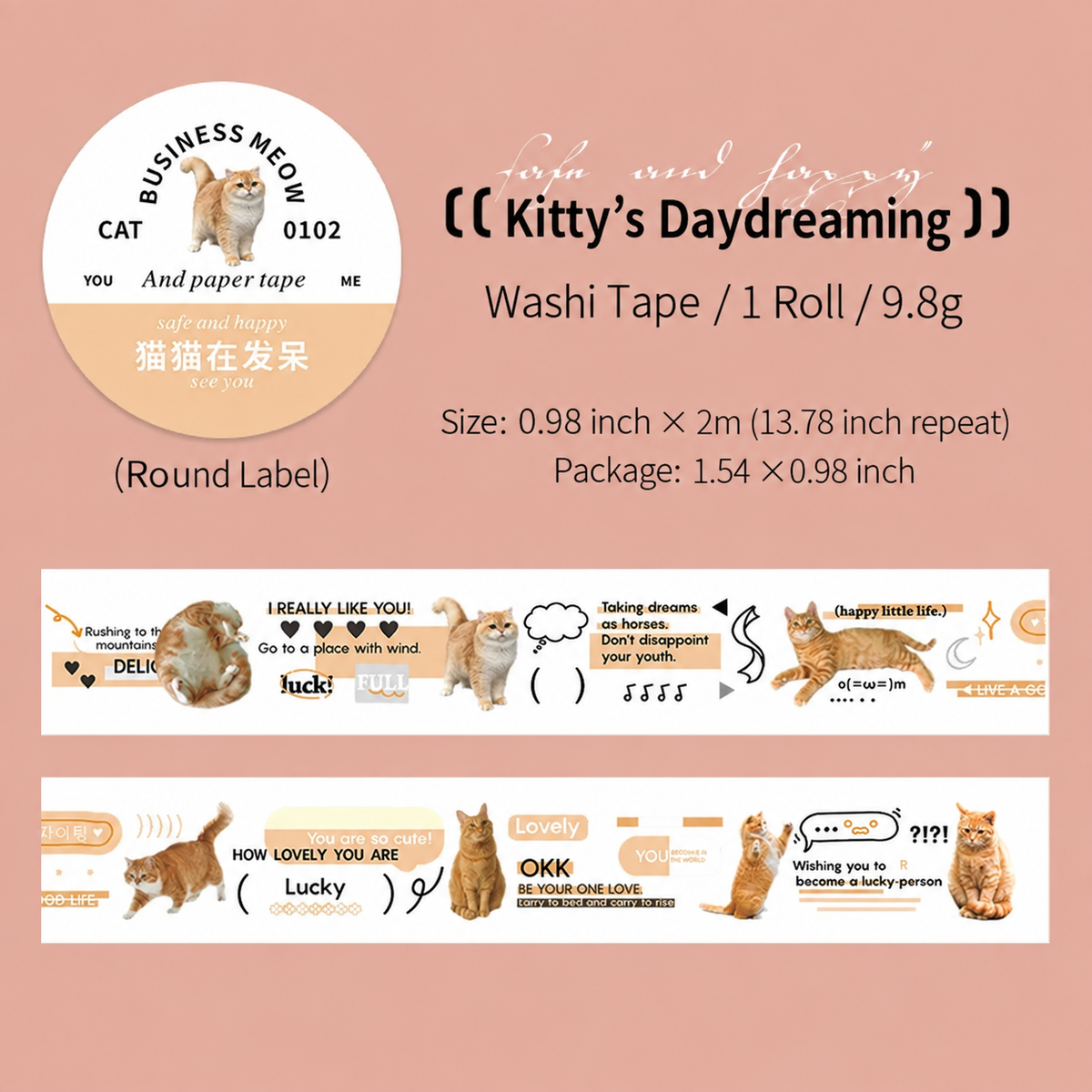 Today's Business Cat Photo Washi Tape |1 roll per pack, 6 Styles, Washi Paper