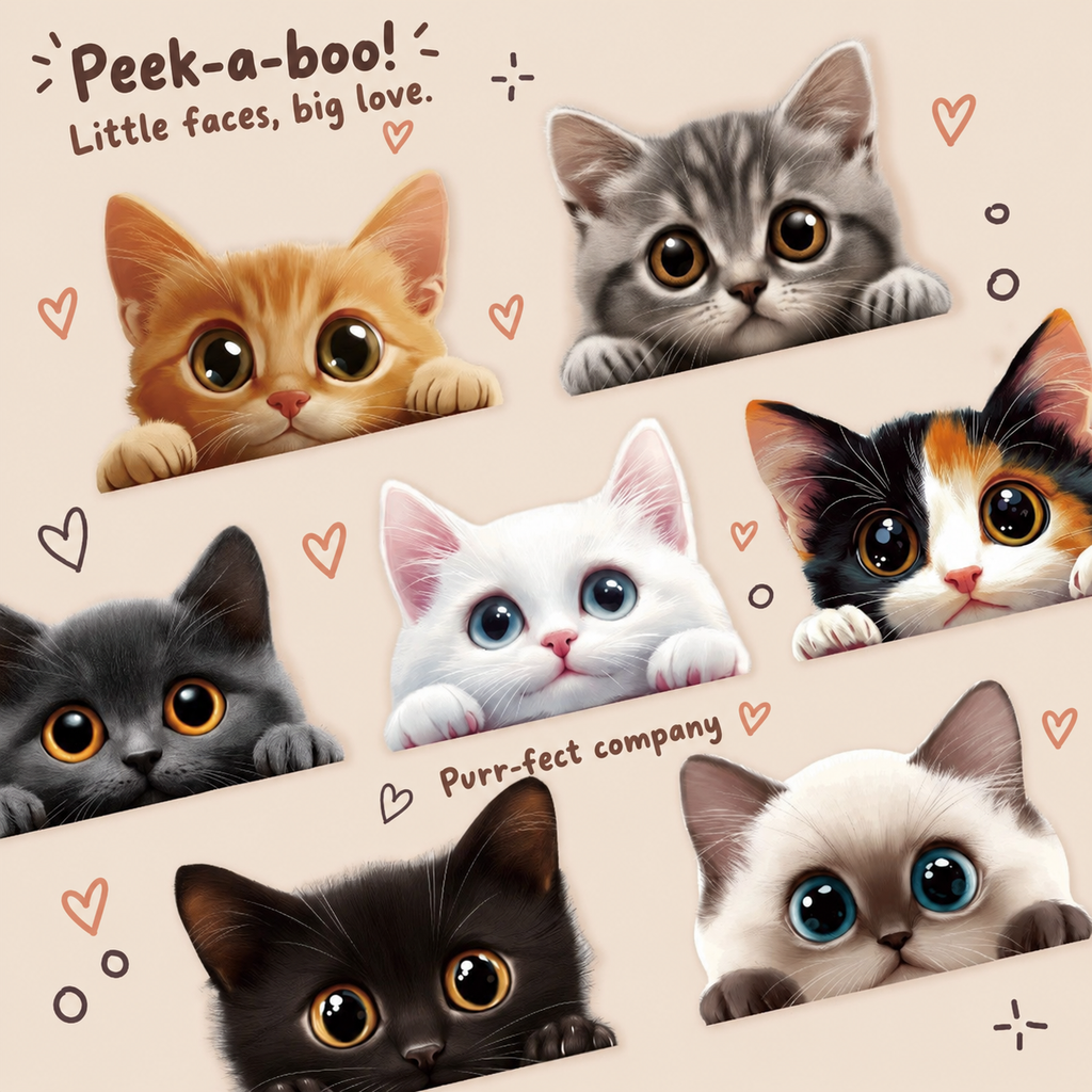 Peeking Cat Car Decal – Cute Kitten Sticker for Rear Window, Car Body & Scratch Cover, Waterproof, 7 Styles & 2 Sizes