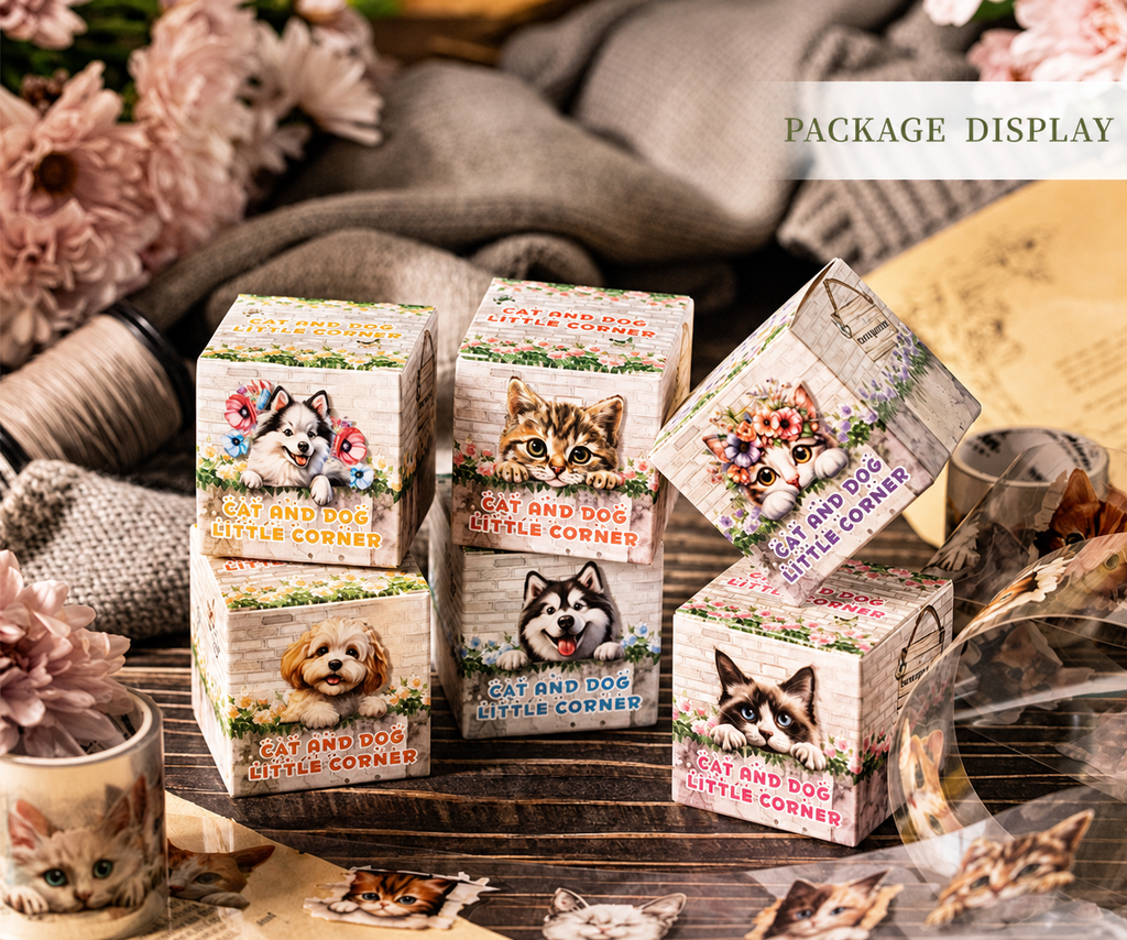 Cat and Dog Little Corner Die-Cut Washi Tape | 1 roll per pack, 6 Styles, PET