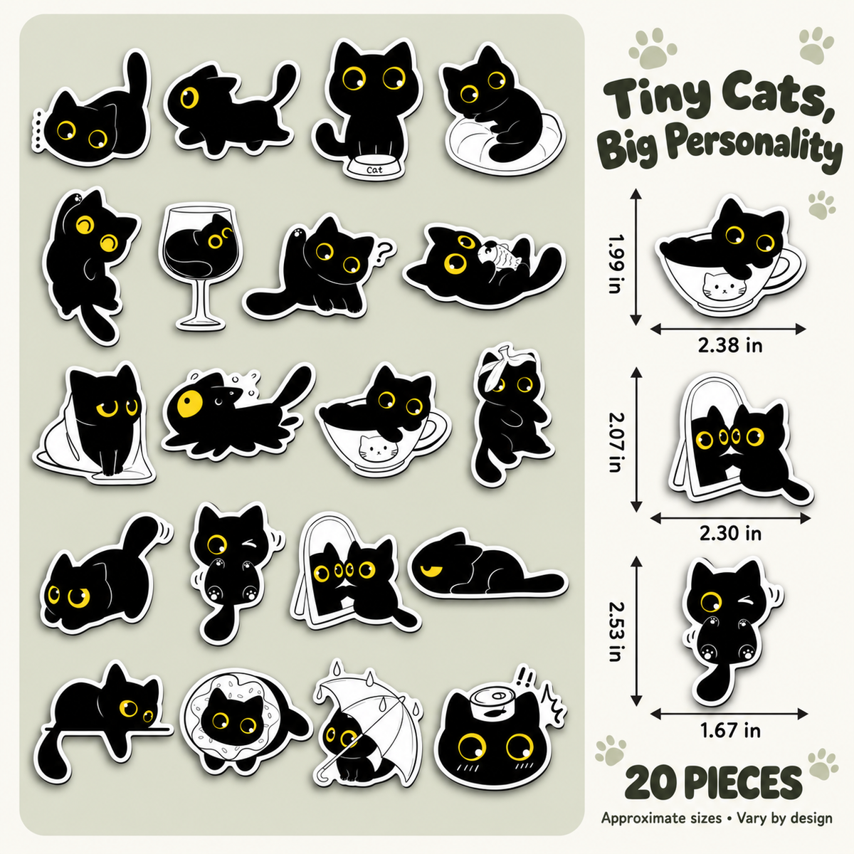 Black Cat Fridge Magnets — 5-Piece set & 20-Piece Set