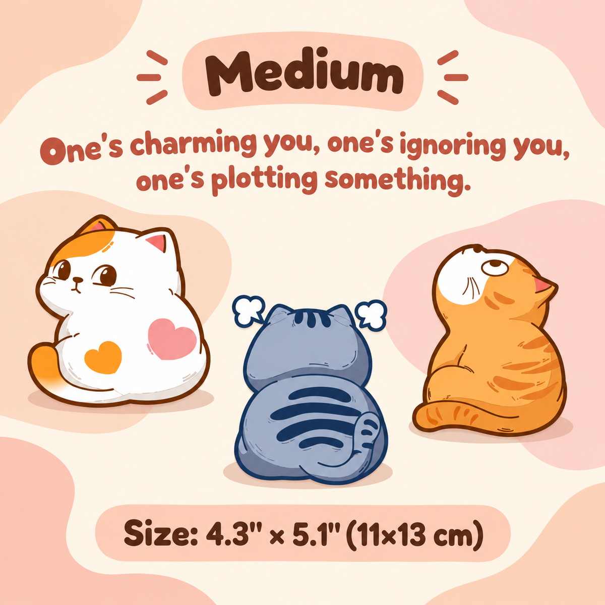 Cartoon Cat Trio Car Decal – Scratch Cover Sticker Set for Car Body & Bumper, Waterproof, 3 Styles & 3 Sizes