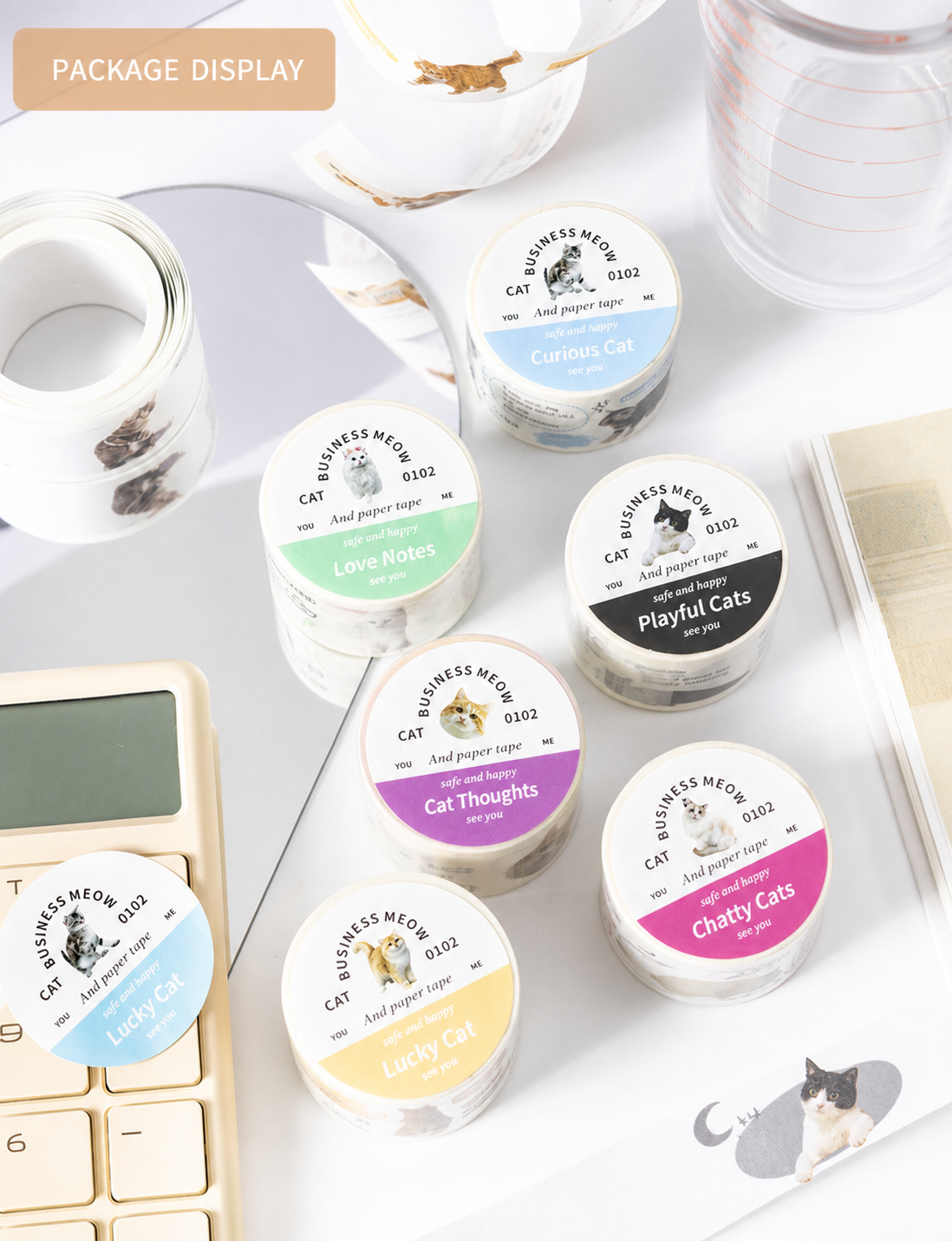 Today's Business Cat Photo Washi Tape |1 roll per pack, 6 Styles, Washi Paper
