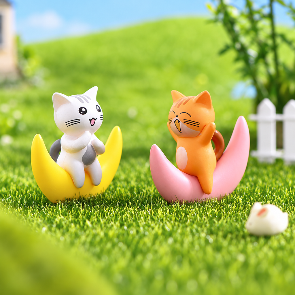 Moonlight Meow – Mini Cat on Crescent Moon Figurine