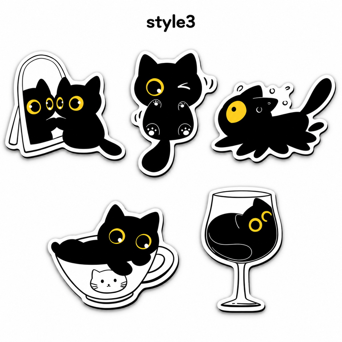 Black Cat Fridge Magnets — 5-Piece set & 20-Piece Set
