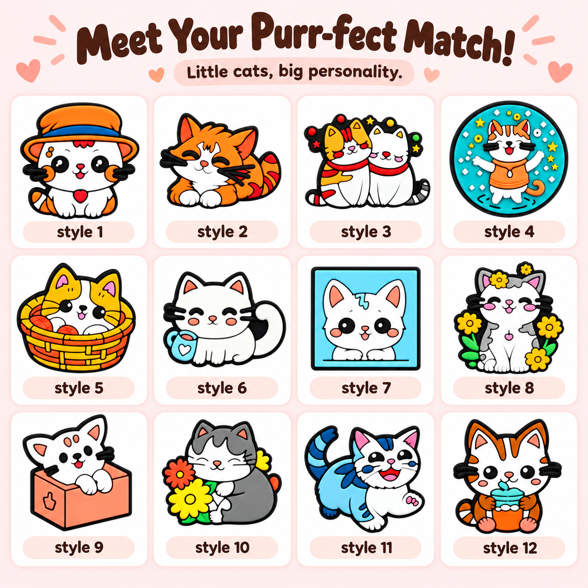 Purr-sonality Cats – Mini PVC Fridge Magnets, 19 Styles