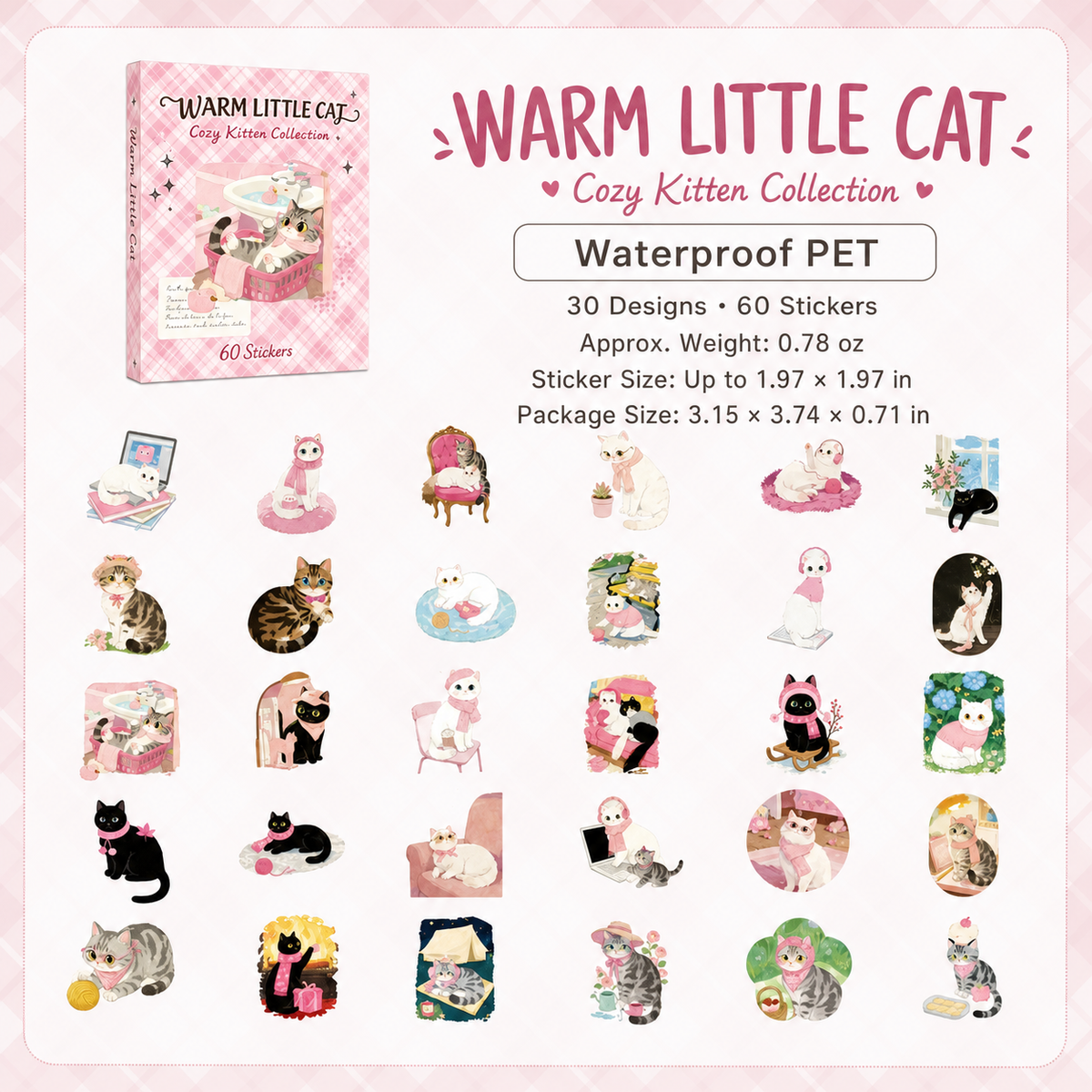 Kitten Holiday Watercolor Cat Sticker Sheets | 6 Styles, Waterproof PET