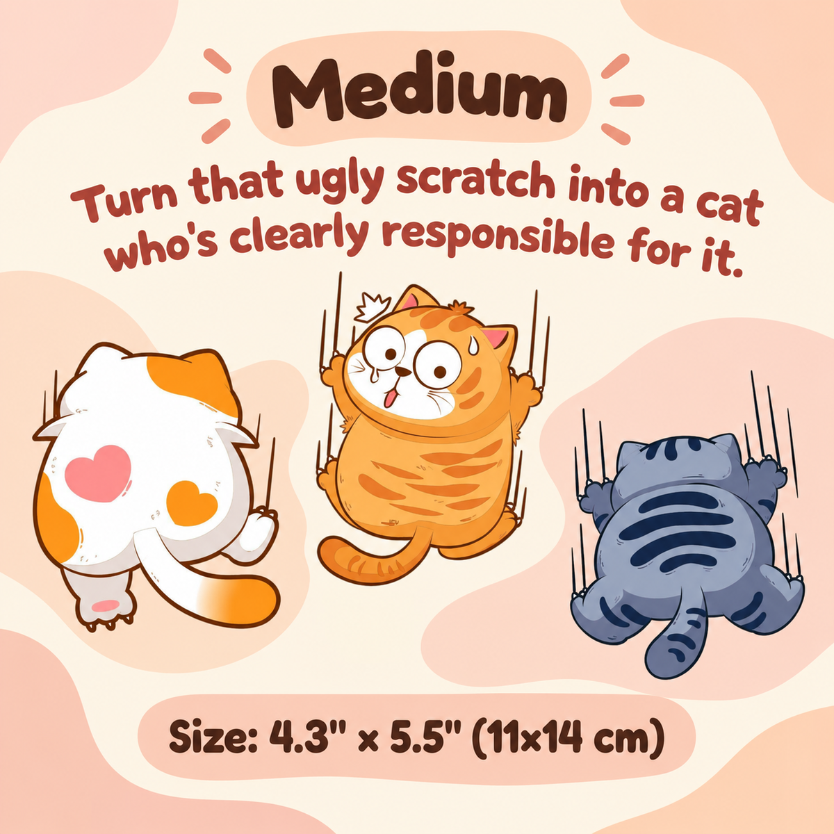 Cartoon Cat Trio Car Decal – Scratch Cover Sticker Set for Car Body & Bumper, Waterproof, 3 Styles & 3 Sizes