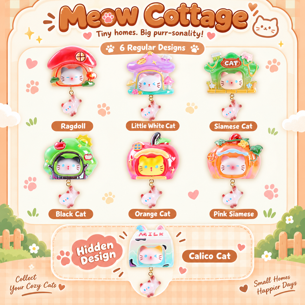 Meow Cottage – Light-Up Cat Fridge Magnet Blind Box, 6 Designs + 1 Secret (3%)