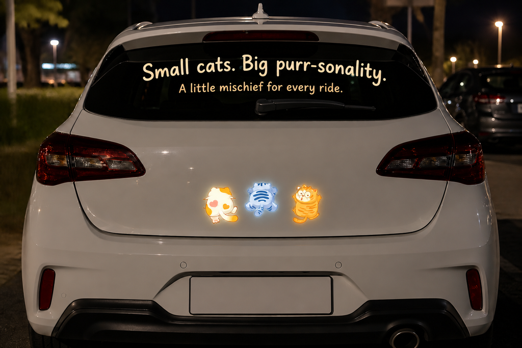 Reflective Cat Car Decal Set – Night Safety Kitty Stickers for Cars, Bikes & Scooters, 3-Piece Sets