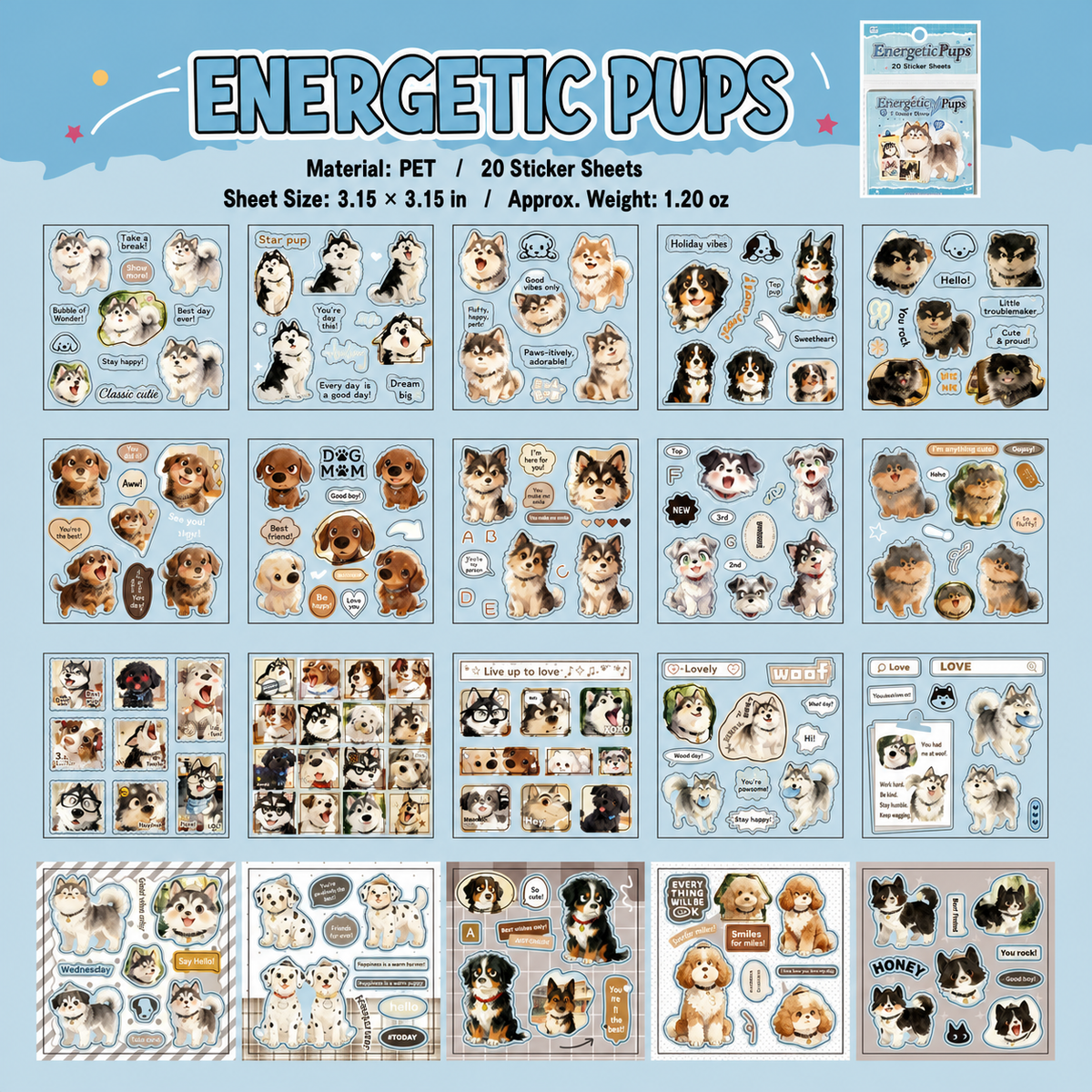 Furry Diary Painterly Cat and Dog Sticker Book | 20 sheets, 4 Styles, PET