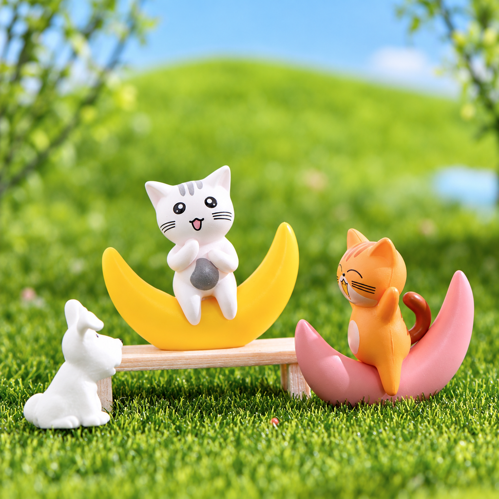 Moonlight Meow – Mini Cat on Crescent Moon Figurine