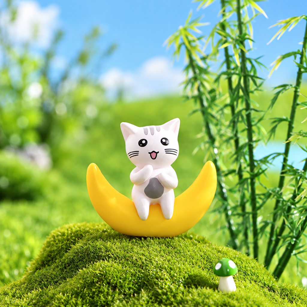 Moonlight Meow – Mini Cat on Crescent Moon Figurine