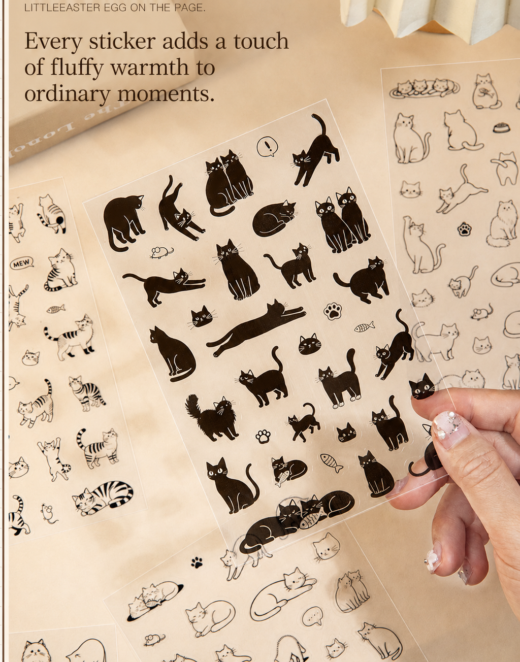 Line-Art Cartoon Cat Sticker Sheets | 4 Breeds, 2 Sheets per Pack, PET