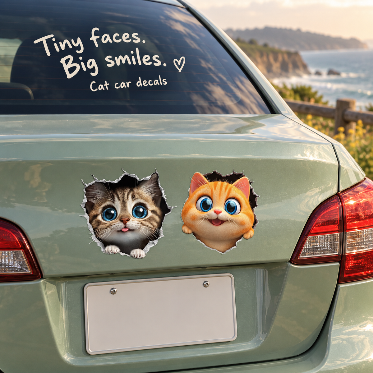 3D Cat Car Decal – Peeking Kitten Scratch Cover Sticker for Bumper & Car Body, Waterproof, 6 Styles & 3 Sizes