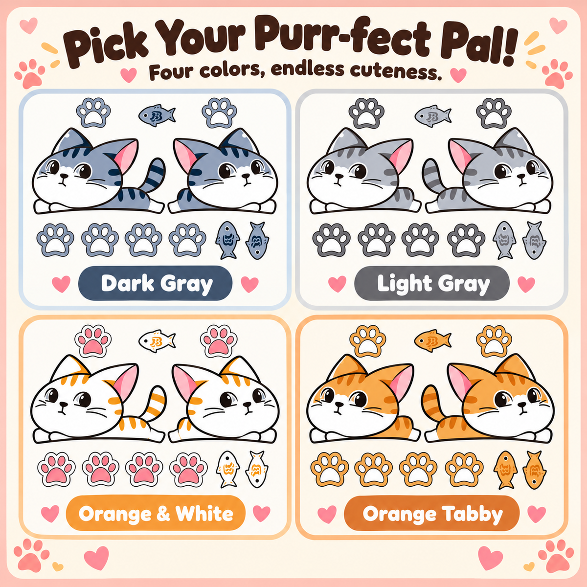Sliding Cat Car Decal Set – Mirrored Pair Scratch Cover Sticker with Paw Prints & Fish, Waterproof, 5 Styles & 3 Sizes
