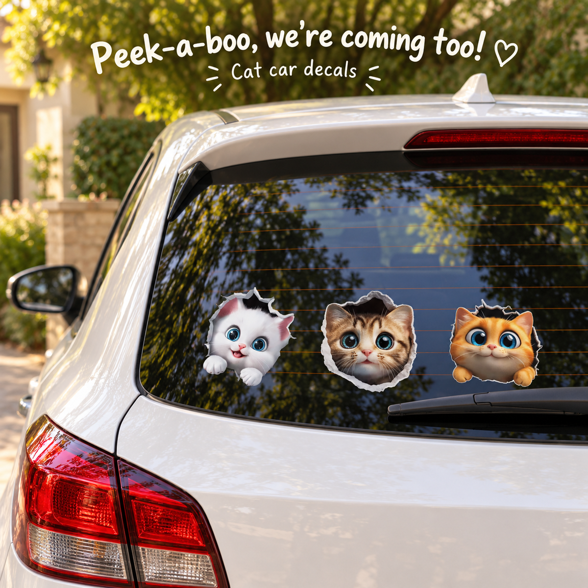 3D Cat Car Decal – Peeking Kitten Scratch Cover Sticker for Bumper & Car Body, Waterproof, 6 Styles & 3 Sizes