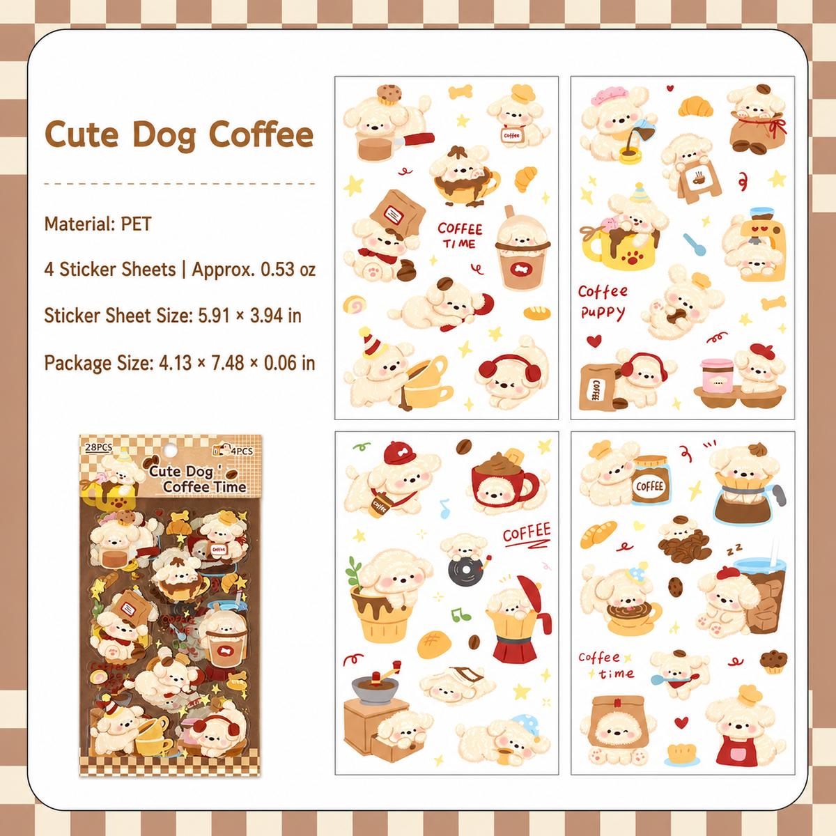 Cute Pet Tea Party Sticker Sheets | 4 sheets per pack, 3 Styles, PET