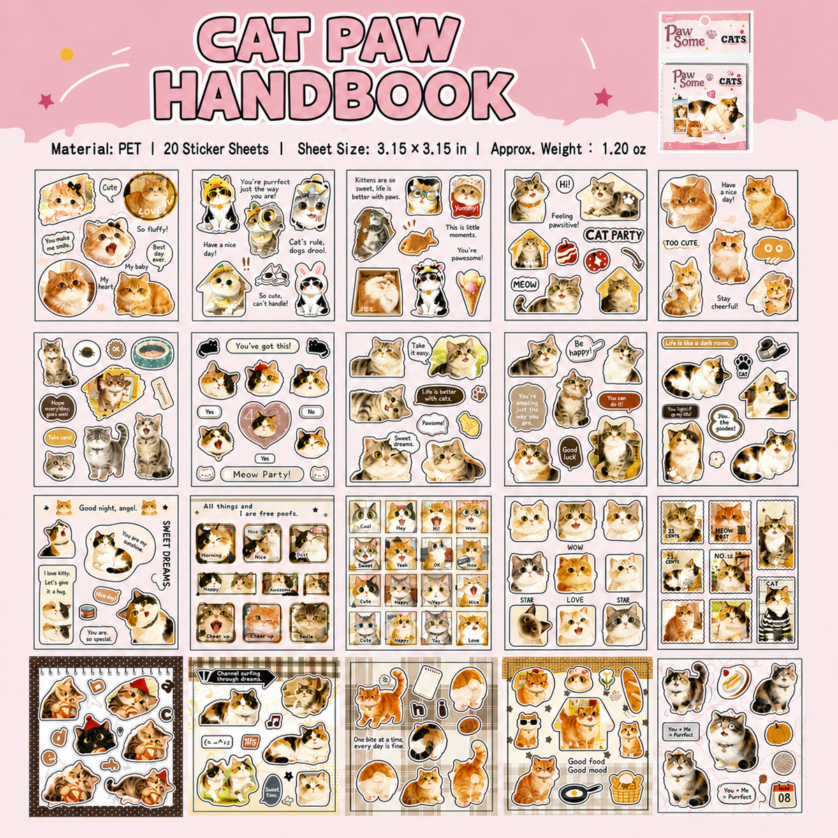 Furry Diary Painterly Cat and Dog Sticker Book | 20 sheets, 4 Styles, PET