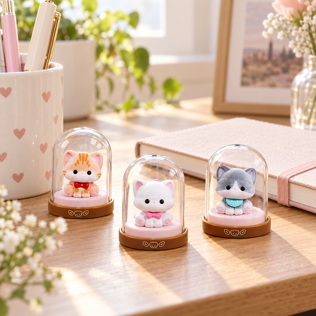 Meow Meow Dome Cats Blind Box – Flocked Kitten in Display Dome, 12 Breeds + 2 Secrets