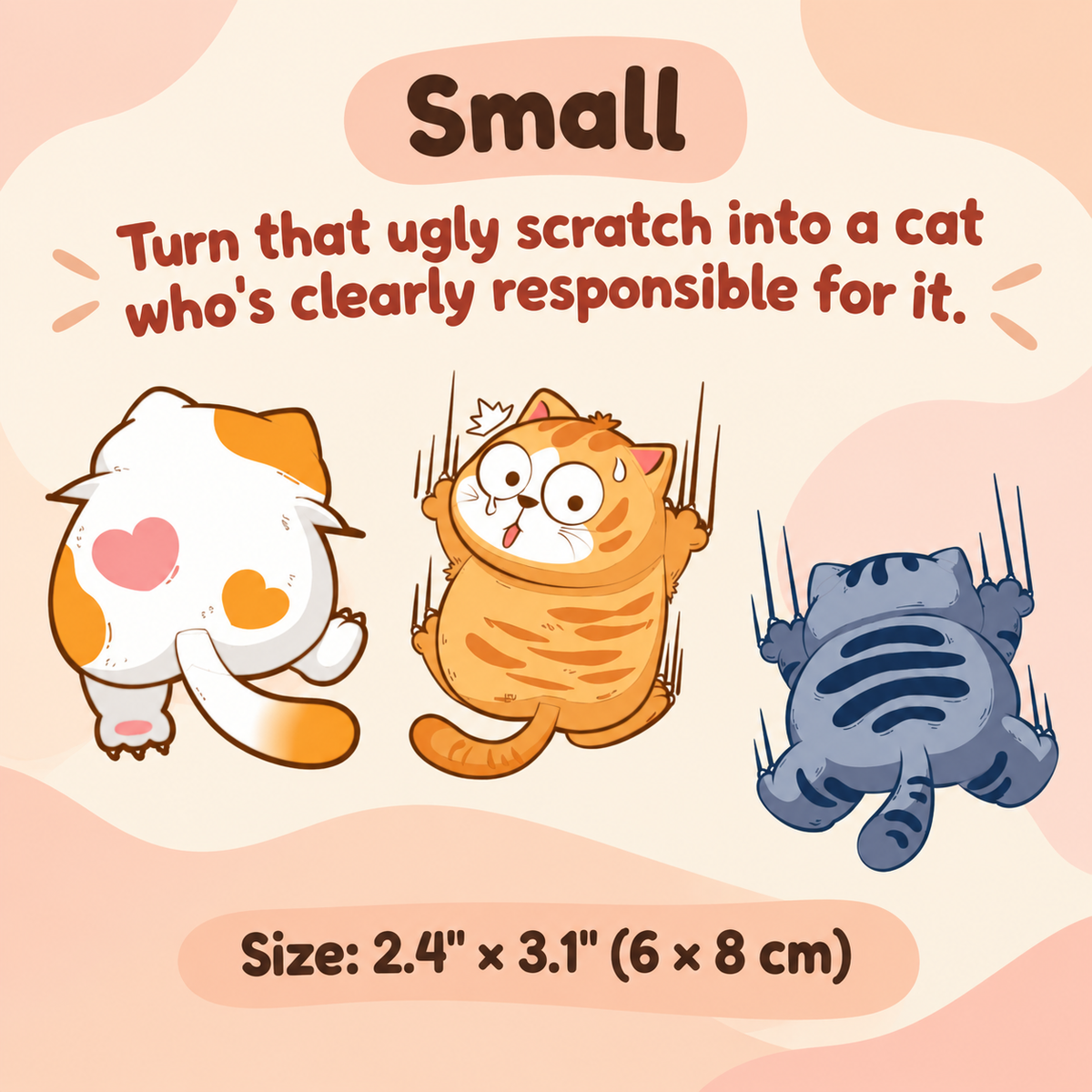 Cartoon Cat Trio Car Decal – Scratch Cover Sticker Set for Car Body & Bumper, Waterproof, 3 Styles & 3 Sizes