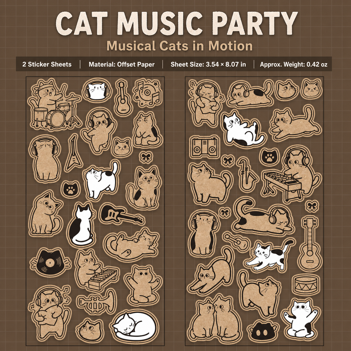 Kraft Cat Life Sticker Sheets | 2 sheets per pack, 6 Styles, Wood-Free Paper