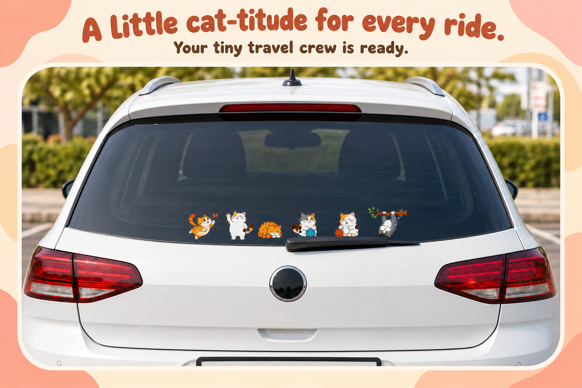 Cat Sticker Sheet – A4 Waterproof Kitty Decals for Cars, Laptops & Luggage, Mix & Match, 4 Styles