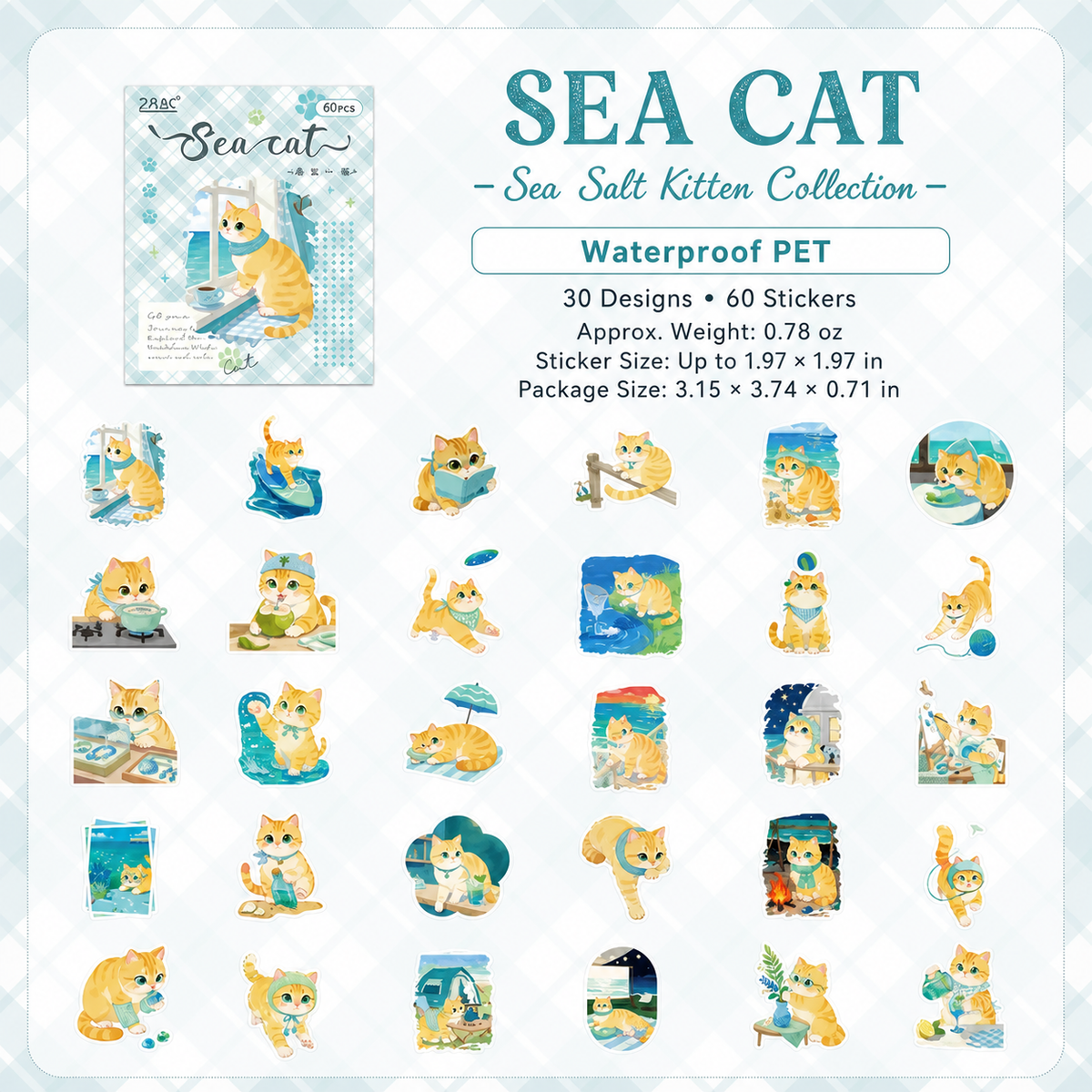 Kitten Holiday Watercolor Cat Sticker Sheets | 6 Styles, Waterproof PET