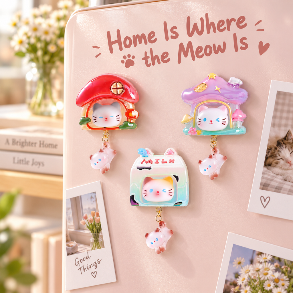 Meow Cottage – Light-Up Cat Fridge Magnet Blind Box, 6 Designs + 1 Secret (3%)