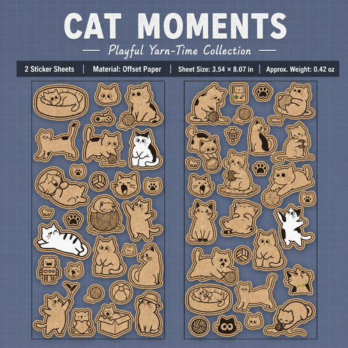 Kraft Cat Life Sticker Sheets | 2 sheets per pack, 6 Styles, Wood-Free Paper